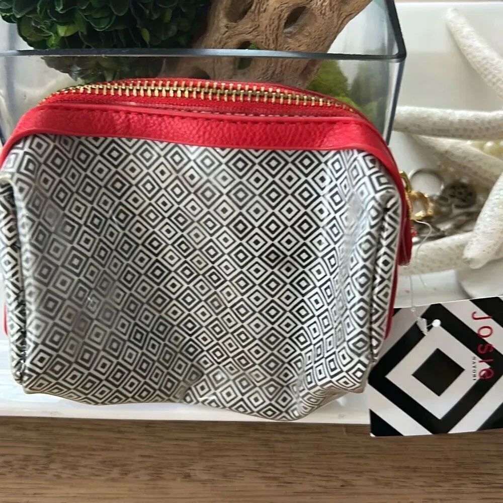 NWT Jose Natori red and black small pouch make up case
